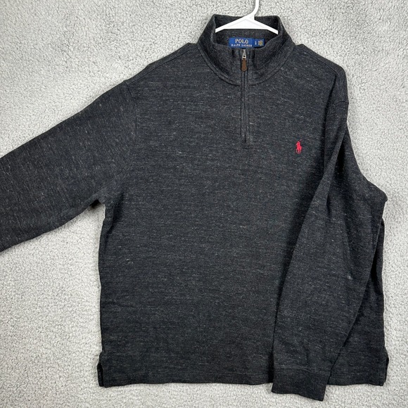 Polo Ralph Lauren Estate Rib Sweater Pullover Mens Large Gray Quarter Zip Pony